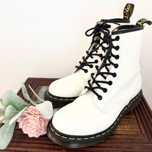 Dr. Martens White Combat Boots with Black Accents Size 8